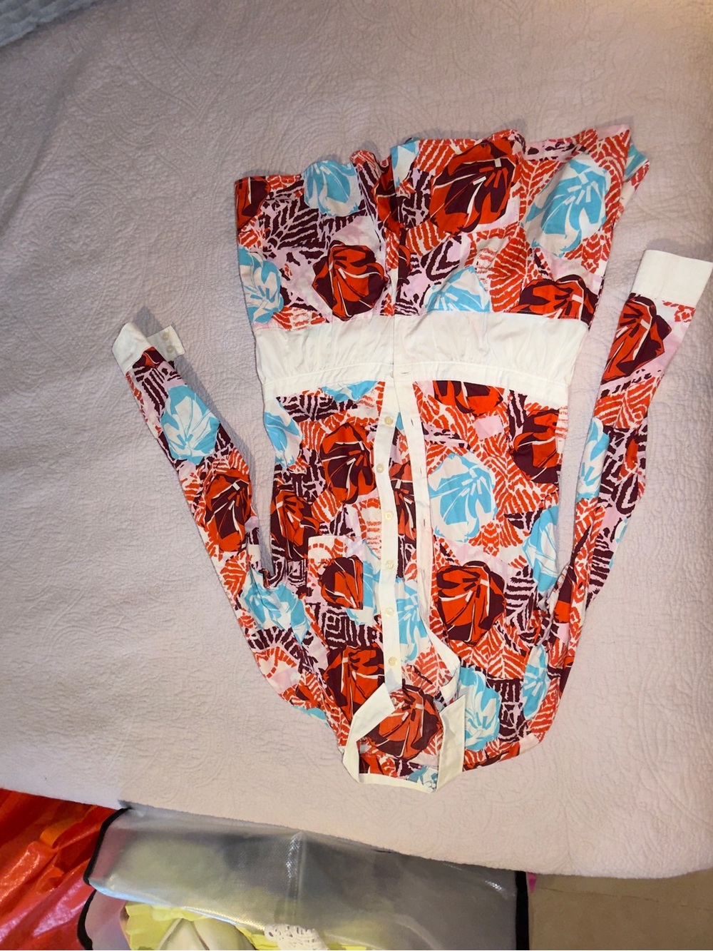 Tropical Floral Romper in Coral, Turquoise & White thakoon size  8
